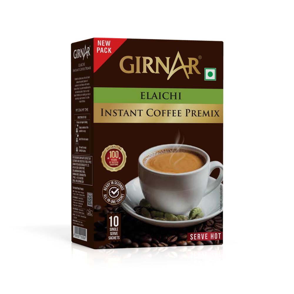 

Girnar Instant Premix Coffee With Elaichi 140g 10 Sachets Rich Aromatic Caffeinated Coffee Blend