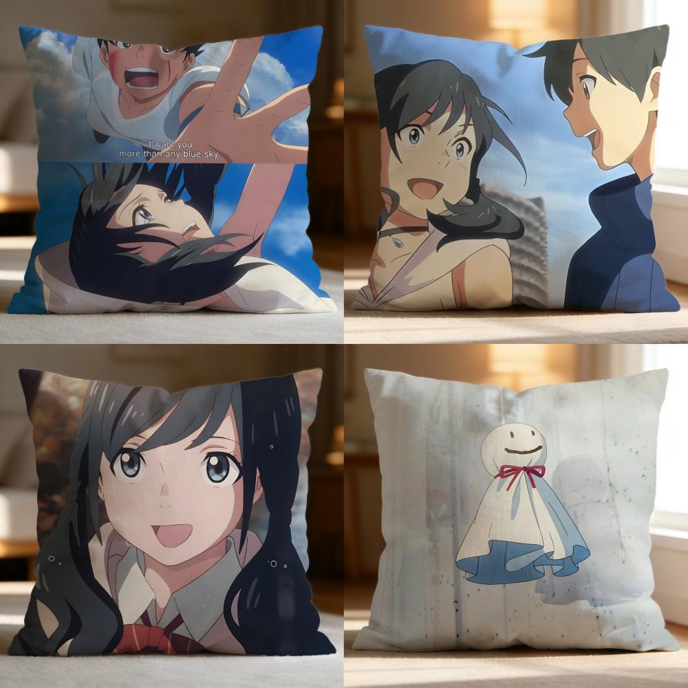Popular W-WWeathering With You Cushion Cover Soft Washable Pillow Case Multi-Scene for Couch Bed Travel Office Use
