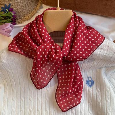 Cotton Linen Square Scarf 58cm Retro Dots Print Neckerchief Female Hair Hand Bag Wrist Foualrd Scarves Bandana Silk Scarves