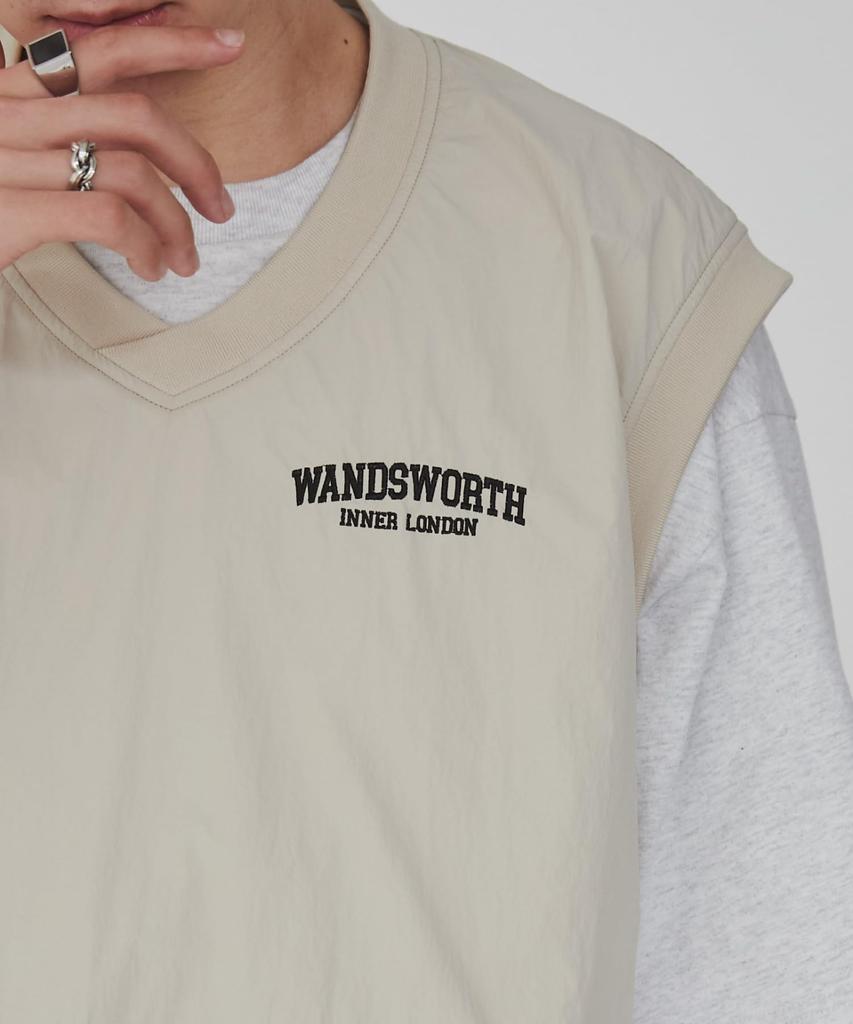 WEGO Nylon Layered Short Sleeve Loose Street Size Beige Men's 2-Piece V-Neck Vest, T-Shirt, Fit, Style, Spring/Summer Outfit, Gift, Present,