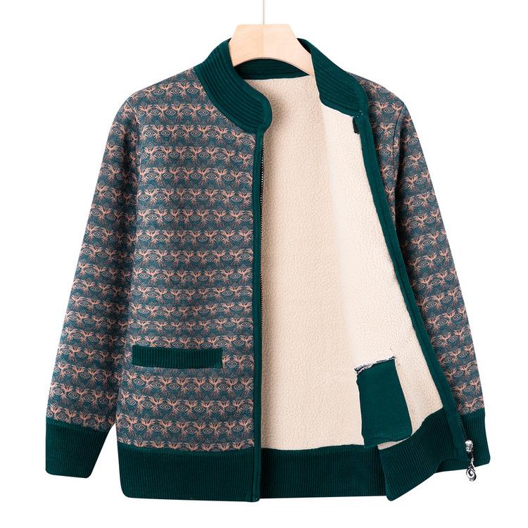 New Jacket Middle-aged and Elderly Women's Clothing Plus Velvet Cardigan Grandma's Winter Clothing Warm Clothes for Elderly People