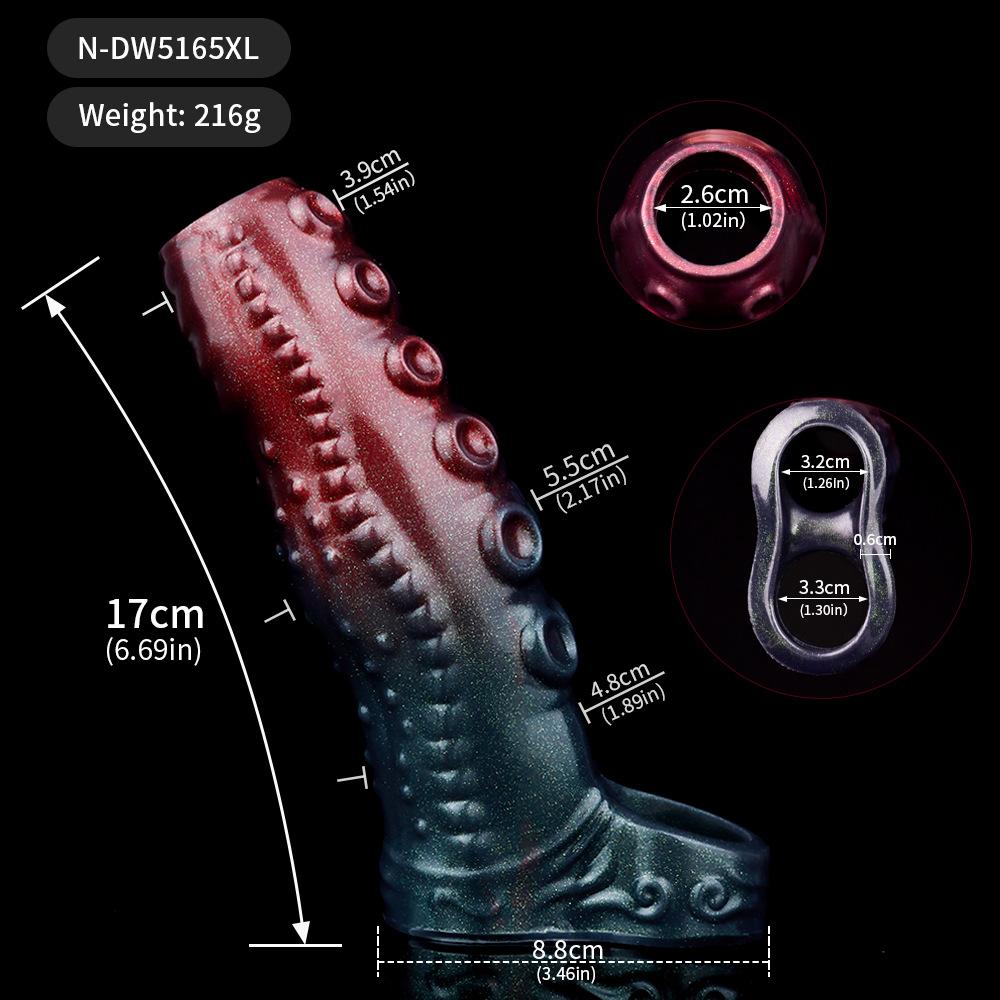 Penis Sleeve with Cock Ring, Male Sex Toys Enhance Male Stamina, Reusable Penis Extender, Stretchy Silicone Ring for Enlargement and Prolongation