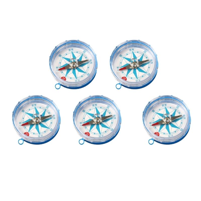 

5Pcs Small Compass 45mm Water Resistant Light Weight Portable Hiking Compass For Hunting Outdoor Activity Navigation синій