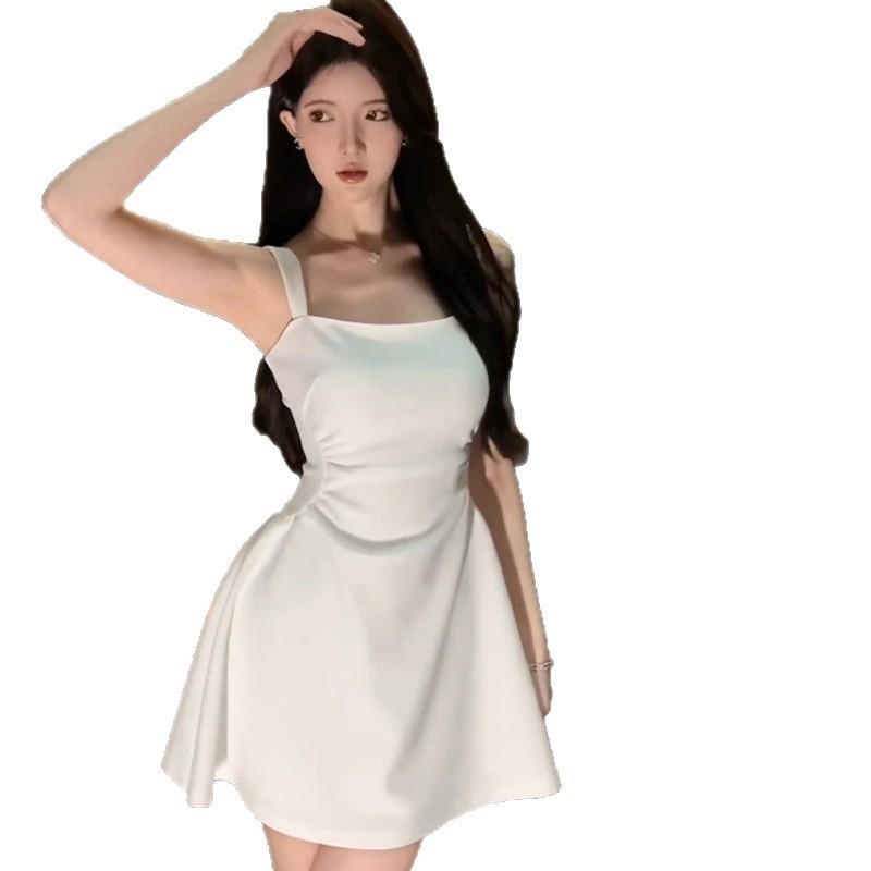 White suspender dress children summer small high-end French pure desire to look thin waist small white dress short skirt