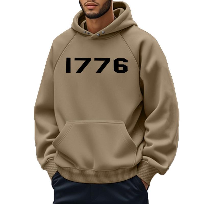 1776 Bedruckter Buchstaben Hoodie Herren und Damen Übergröße Herbst und Winter Gefütterter Lockerer Pullover Einfach Großzügig Herrenbekleidung Bequem Lässig
