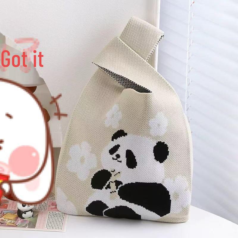 Gestrickte Handtasche im chinesischen Stil mit Riesenpanda – süße, gewebte Souvenir-Geschenktasche