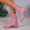 Women's Mid Heel Sexy Thick Bottom Shoes 2024 New Ladies Glitter Gold Chunky Heel Sequins Trendy Women's Shoes