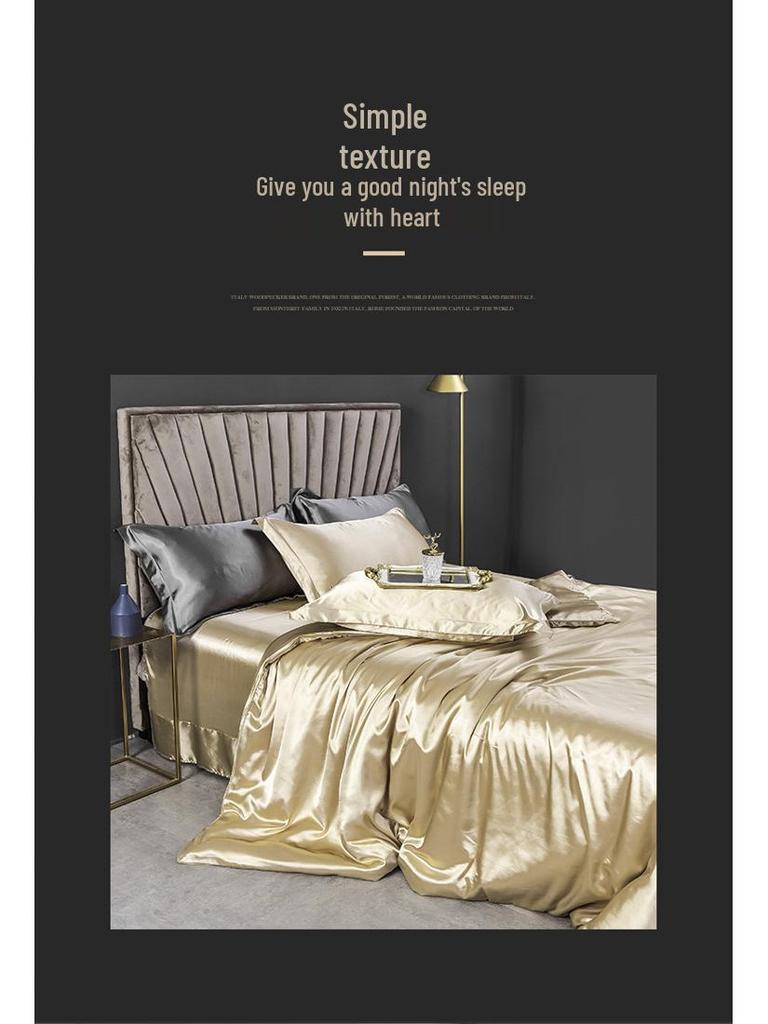 Imitation Silk 4-Piece Bedding Set: Duvet Cover, Fitted Sheet, Smooth Ice Silk Feel