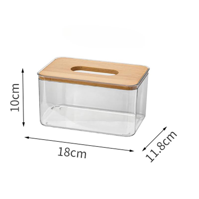 Nordic Minimalist Wooden Tissue Box Cover Holder Organizer Modern Desktop Transparent Rectangular Bamboo Facial Tissue Dispenser