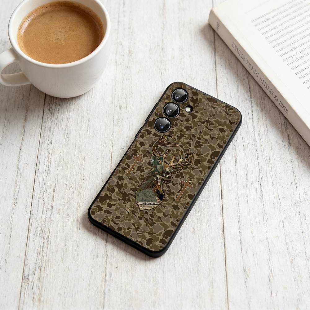 

Deer Hunting Camo Phone Case Black Silicone Soft For Samsung Galaxy A73,A72,A71,A70,A53,A52,A51 Samsung a53 5g