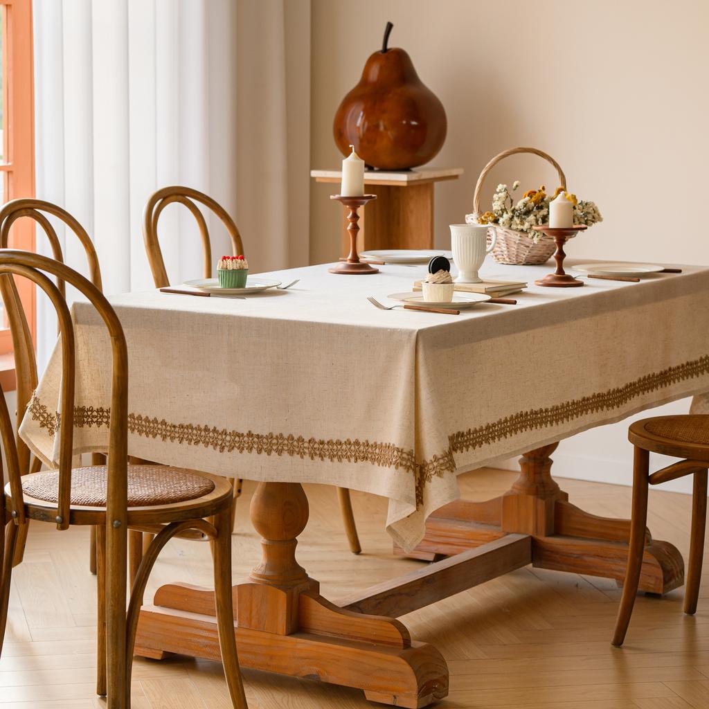 Cotton Linen Tablecloth,Rectangle Tassel,Jute Rope Lace Dust-Proof Table Cover,For Wedding Home Party Dining Banquet Decoration