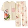 Women's Summer Pajama Set: Plus Size Loose Fit, Short Sleeve Top & Long Pants with Cartoon Design, Lightweight Home Wear