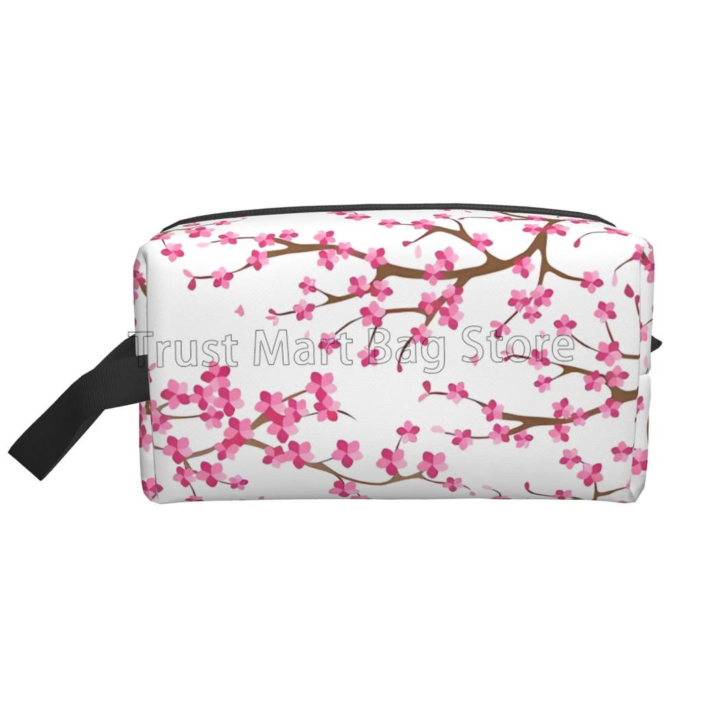 Japanese Sakura Cherry Blossoms Print Cosmetic Bags for Women Zipper Travel Toiletry Pouch Large Water Resistant Makeup Bag Gift