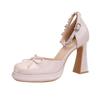 Neue Brautschuhe Hochzeitsschuhe - Französische Schleife Strassstein Blockabsatz Geschlossene Zehenpartie Sandalen, Bequem Nicht Ermüdend, Sexy Cut-Out für Club/Abend, XW-A938-13