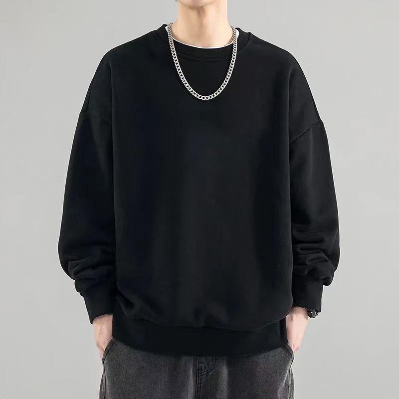 

HuiLi Men s Heavyweight Round Neck Solid Hoodie, Spring/Autumn 2025 American Style Long Sleeve T-shirt M чорний