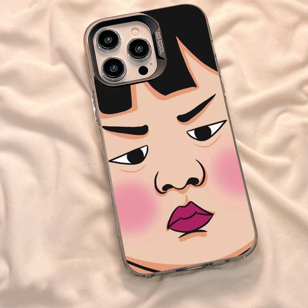 Cartoon Funny Boy Girl Couple Phone Case For iPhone 17 16 15 14 13 12 11 XS XR X Pro Max Plus Colored Silver Plated Cover