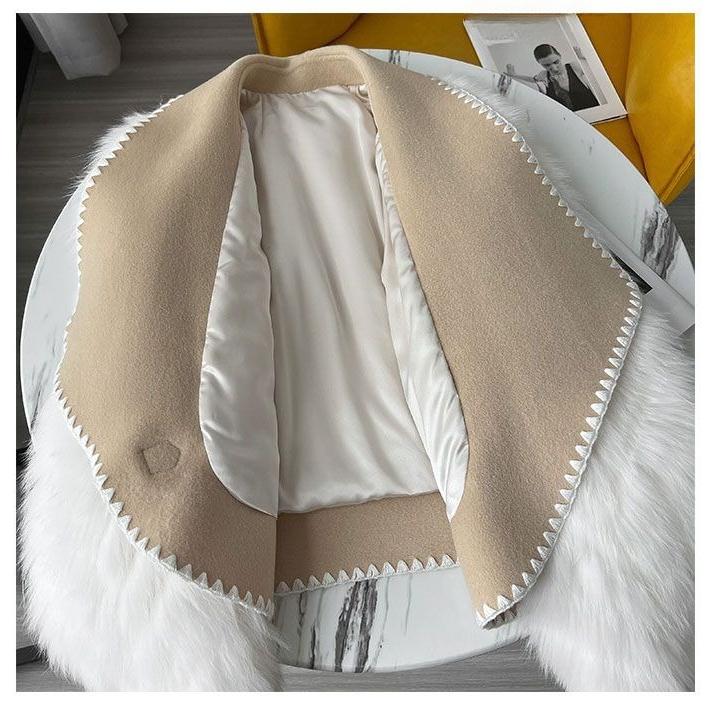 Winter Faux Fur Coat Women Short Wool Fashion Open Front Jacket with Fur Collar