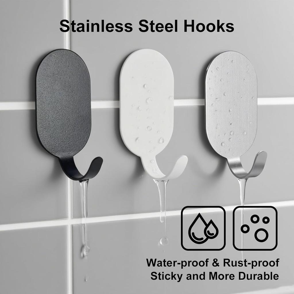 Sticky Adhesive Hooks for Hanging, Stainless Steel Hooks, Key Hooks, Towel Hooks, Coat Hooks, Command Hooks Wall Mount Hanger Door Hook Kitchen