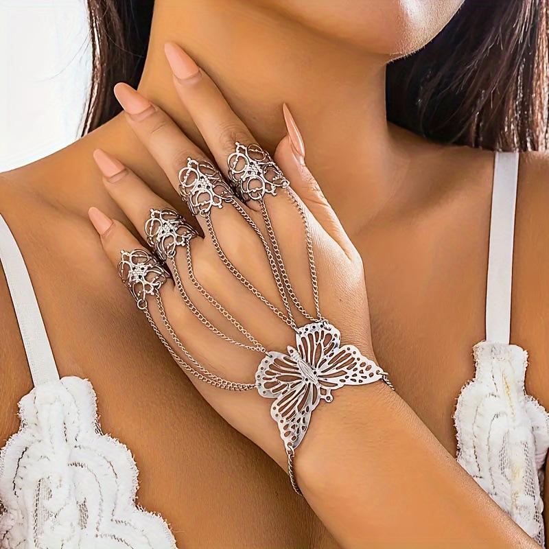 Bracelet Retro Gothic Butterfly Finger Bracelet Women's Hollow One Personalized Hand Jewelry
