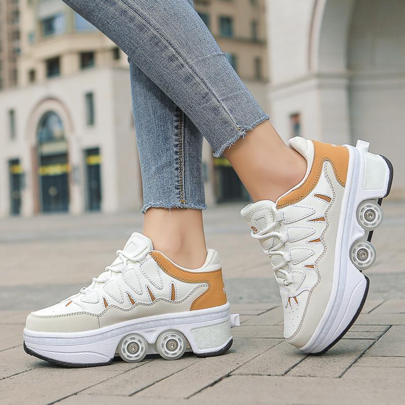 Roller Shoes with Four Wheels Deformed Roller Skates for Children/teens Four-wheel Roller Skates Shoes Double-row Roller Skates Shoes
