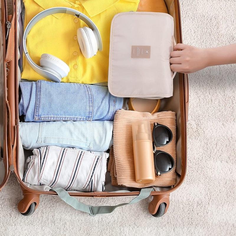 Travel Makeup Bag High Capacity Toiletries Storage Pouch Travel Make Up Organizer Waterproof Beauty Bag Bathroom Wash Bag Hand-held Hook Makeup Bag