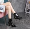 Soft Leather Pointed Middle Heel Boots Women's Autumn and Winter New High-end Thin Heel Boots Belt Buckle Elastic Fleece Thin Boots