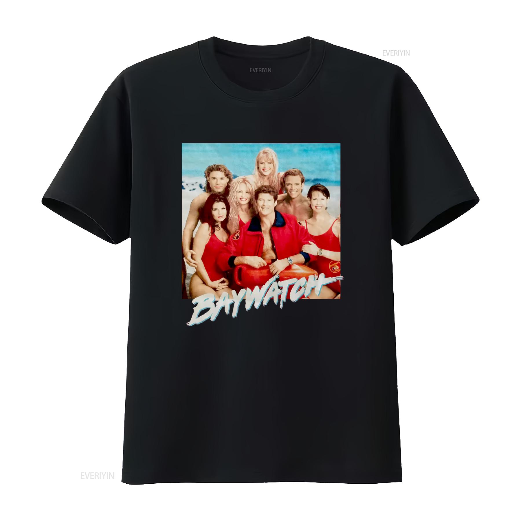 Baywatch Großes Rotes Rettungsschwimmer Crew Print T-Shirt für Herren vintage gewaschen Lässiges Bequemes Oberteil für den Alltag 3XL beige