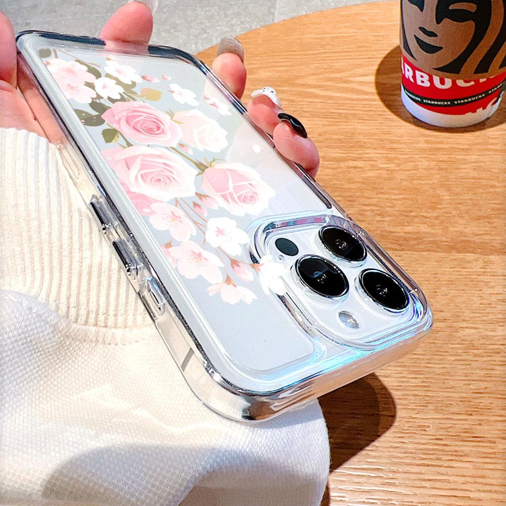 Rosa Rosen und Kirschblüten Handyhülle für IPhone 17 15 16 14 13 12 11 Pro Max Plus 12 13 Mini TPU Schutzhülle