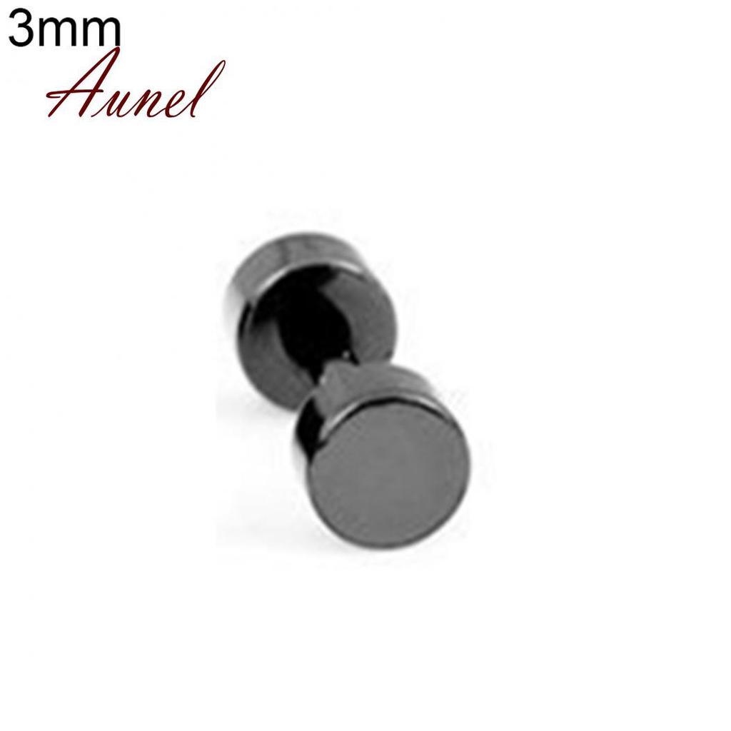 Punk Round Black Stainless Steel Ear Stud Piercing Earrings 3mm - 14mm
