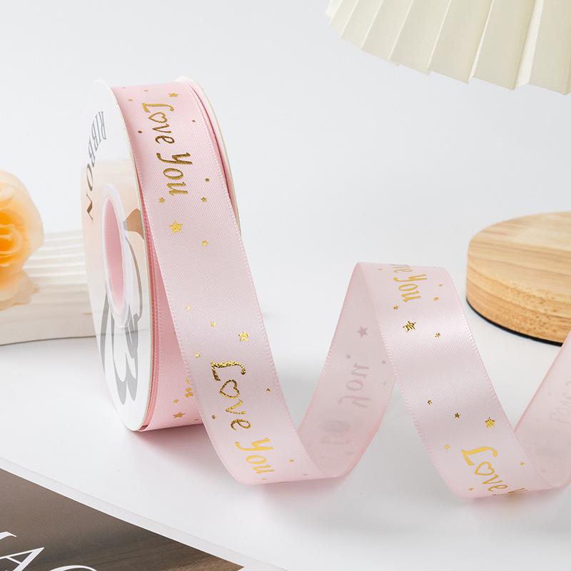 Gold-stamped Polyester Gift Ribbon Bow for Cakes & Floral Packaging