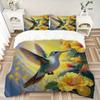 3pcs Yellow Flowers & Hummingbird Pattern Bedding Set, 1* Cover + 2*Pillowcases, Printed Bedding Set, Soft