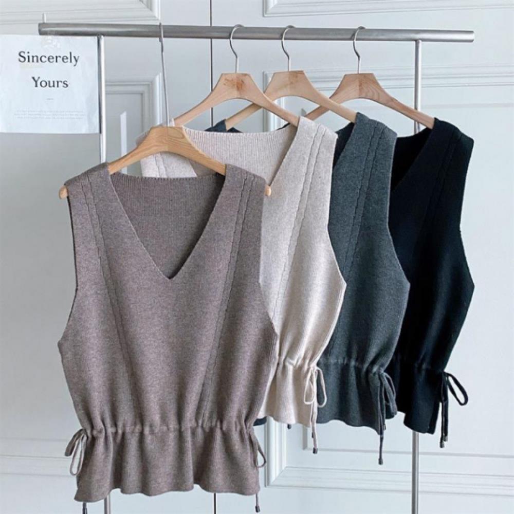 New ArriVals Open Run Women Viscose V Neck Cut Waist String sleeVeless Knit