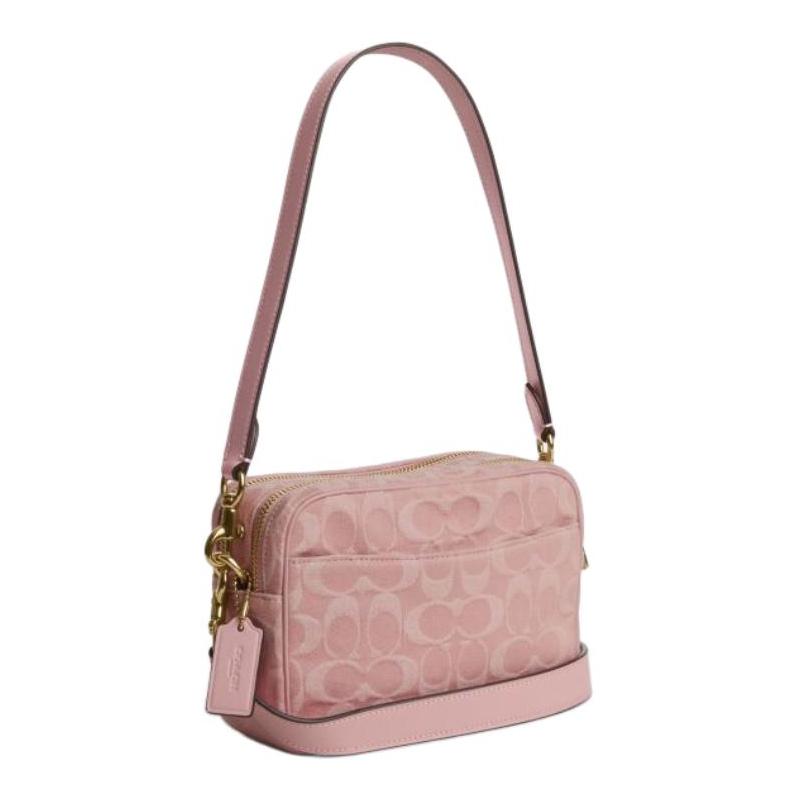 COACH CAREY 18 Brand Logo Double Zipper Closure Fabric Shoulder Bag Mini Women's Light Pink