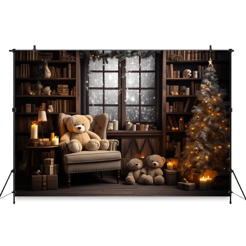 Mocsicka Christmas Photo Background Room Xmas Tree Bookshelf Gifts Bear Decoration Baby Kids Birthday Party Photography Backdrop