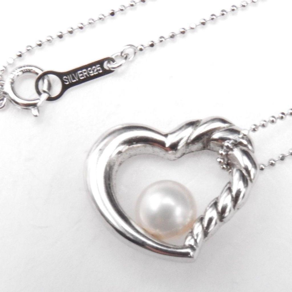 Used Tasaki Tasaki Pearl Akoya Pearl 6.5mm SV Open Heart Single Pearl Pendant Necklace SV925