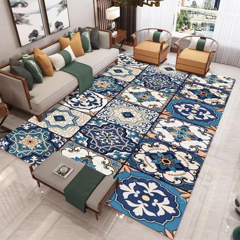 

Retro Tile Pattern Carpet With Floral Geometric Collage Design Vintage Style NonSlip Rug For Living Room Bedroom Sofa Area 40x60CM