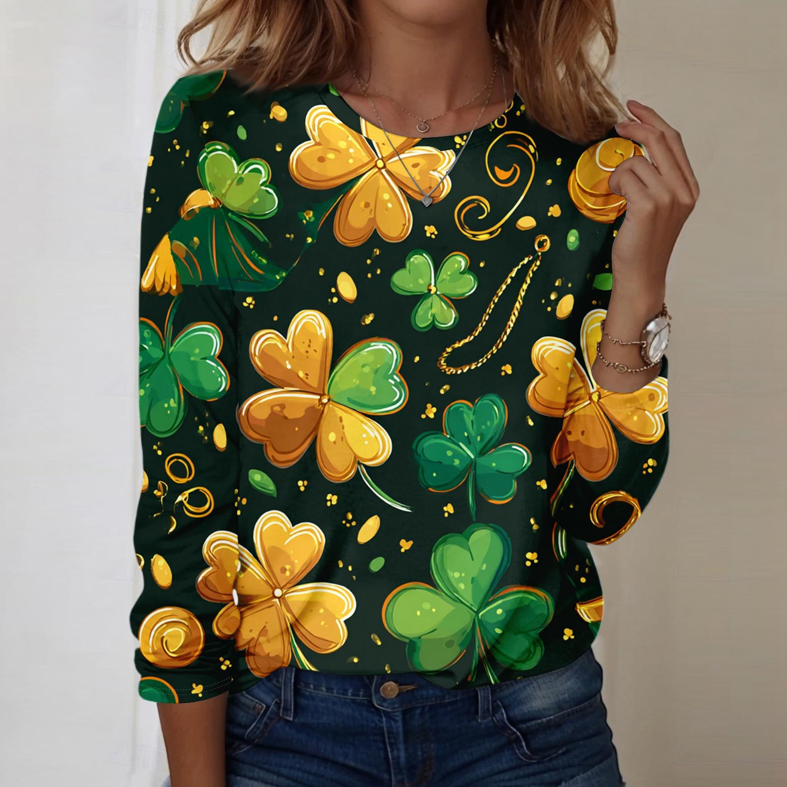 

women s leaf-printed round-neck loose long-sleeved top XXXL