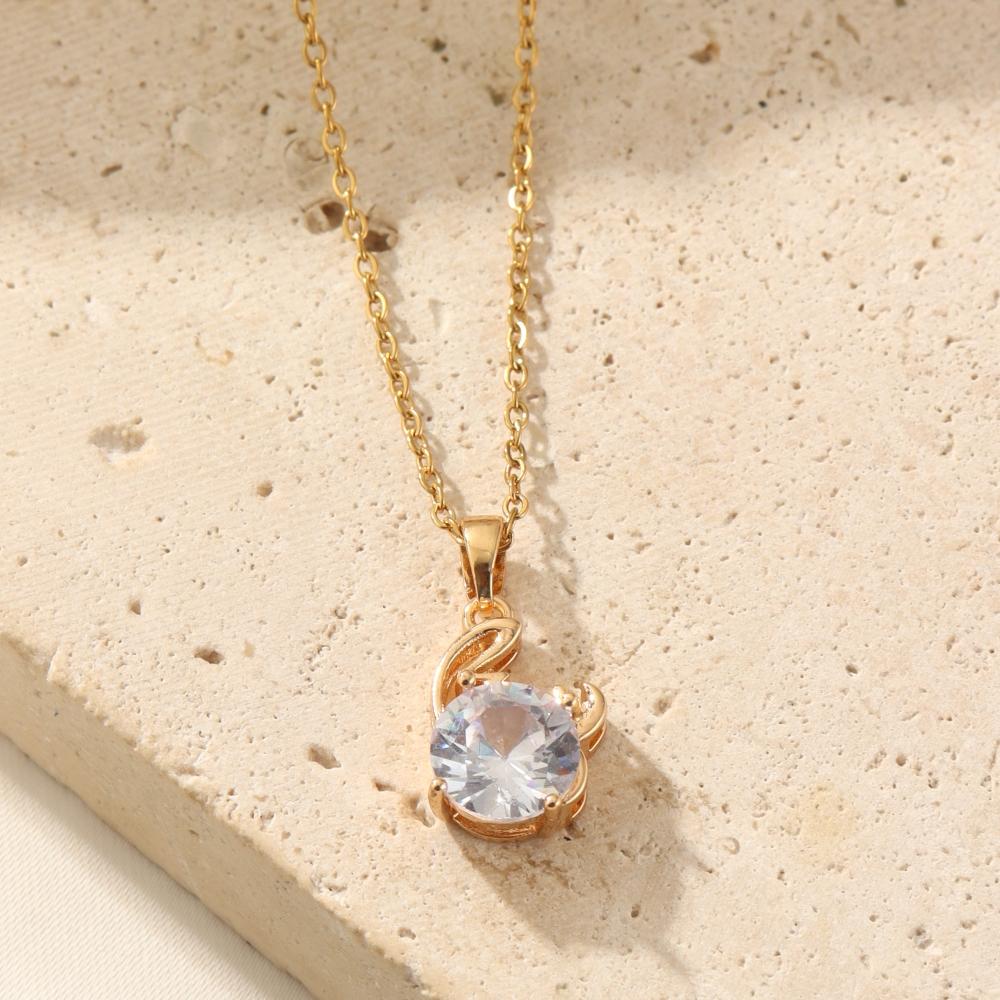 Fashion 12 Constellations Zirconia Pendant Necklaces for Women Sparkling Golden Stainless Steel Necklace Jewelry