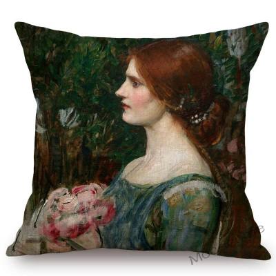 Aestheticism Master John Waterhouse Ancient Greek Myths Goddess Oil Painting Sofa Pillow Case Young Girls Linen Cushion Cover
