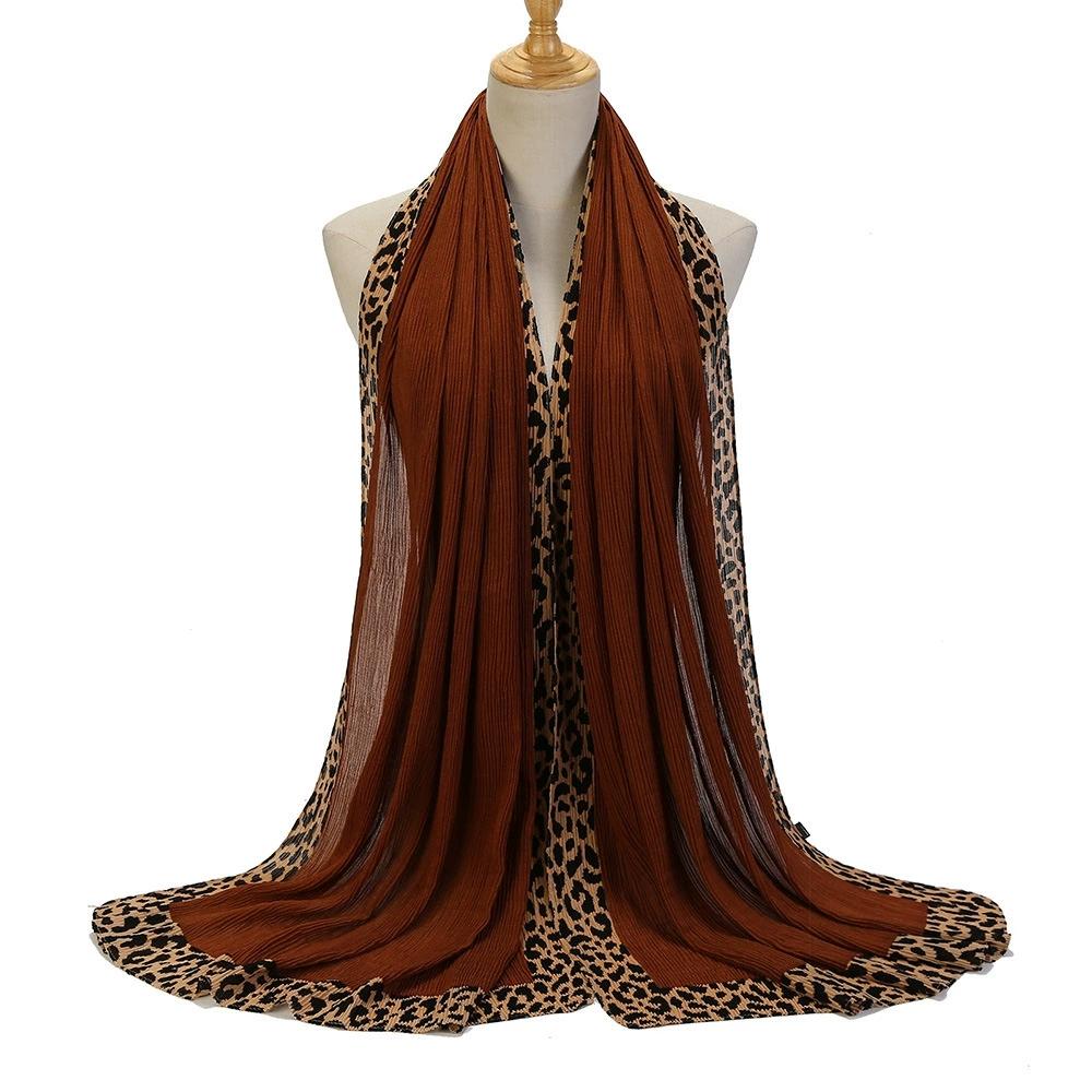 Malaysia Dubai Leopard Embellished Wrinkled Sarf for Women Veil Scarves