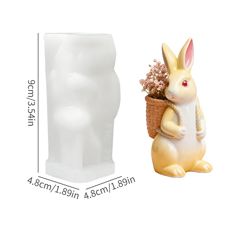 3D Easter Bunny Silicone Mold Diy Cute Animal Basket Rabbit Vase Ornaments Casting Molds Home Plaster Concrete Craft Gift Decor