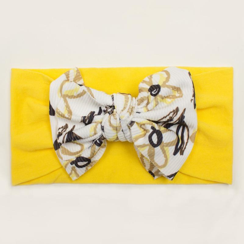 New twill print bow children's headband, summer thin solid color baby hair accessories, girls headscarf