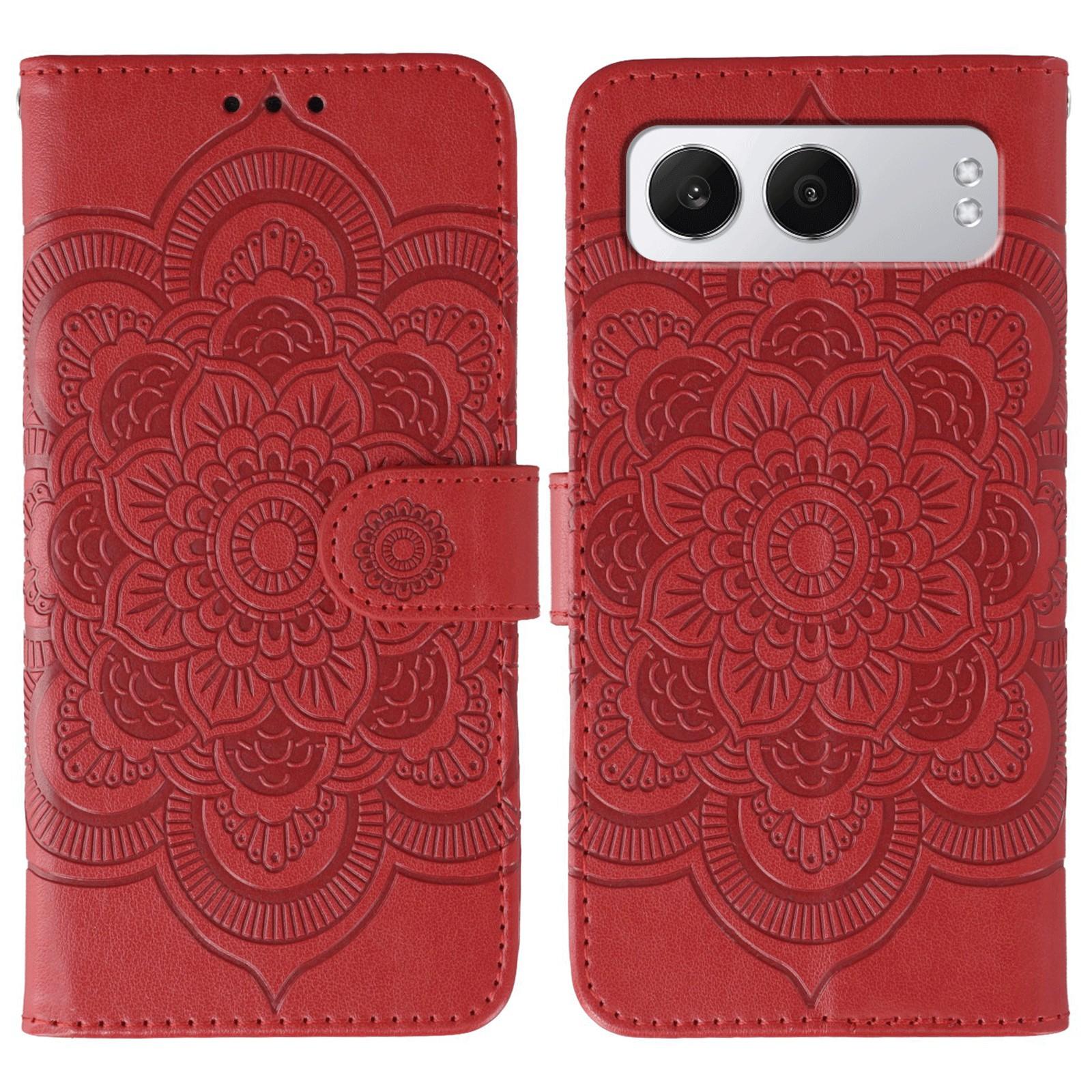 

For OnePlus Nord 4 Case PU Leather Mandala Imprinted Design Wallet Phone Cover Red