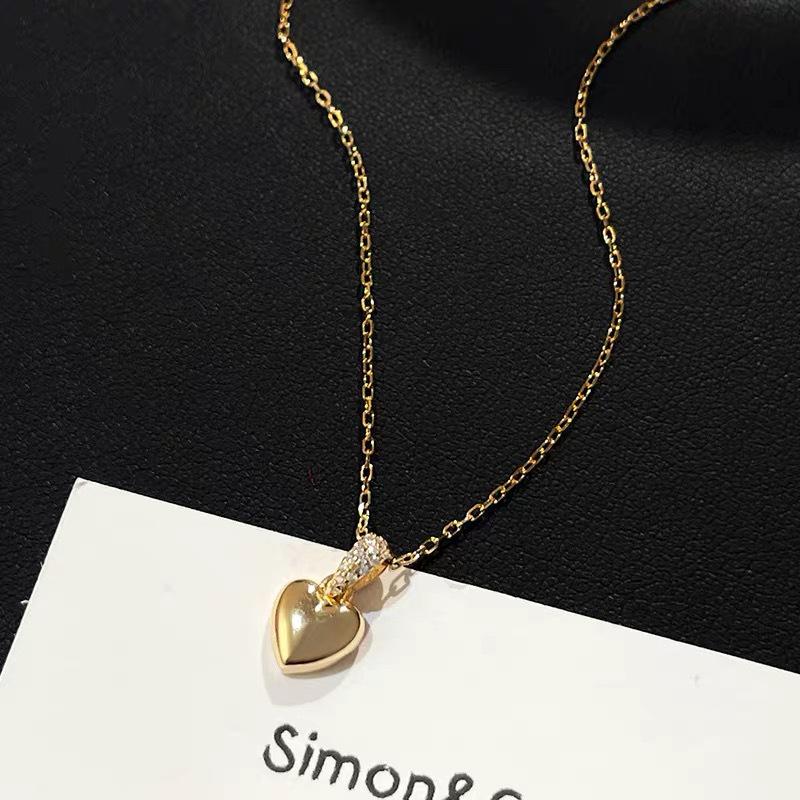 

925 Sterling Silver Heart Zircon Pendant Necklace - Simple, Versatile Peach Heart Design