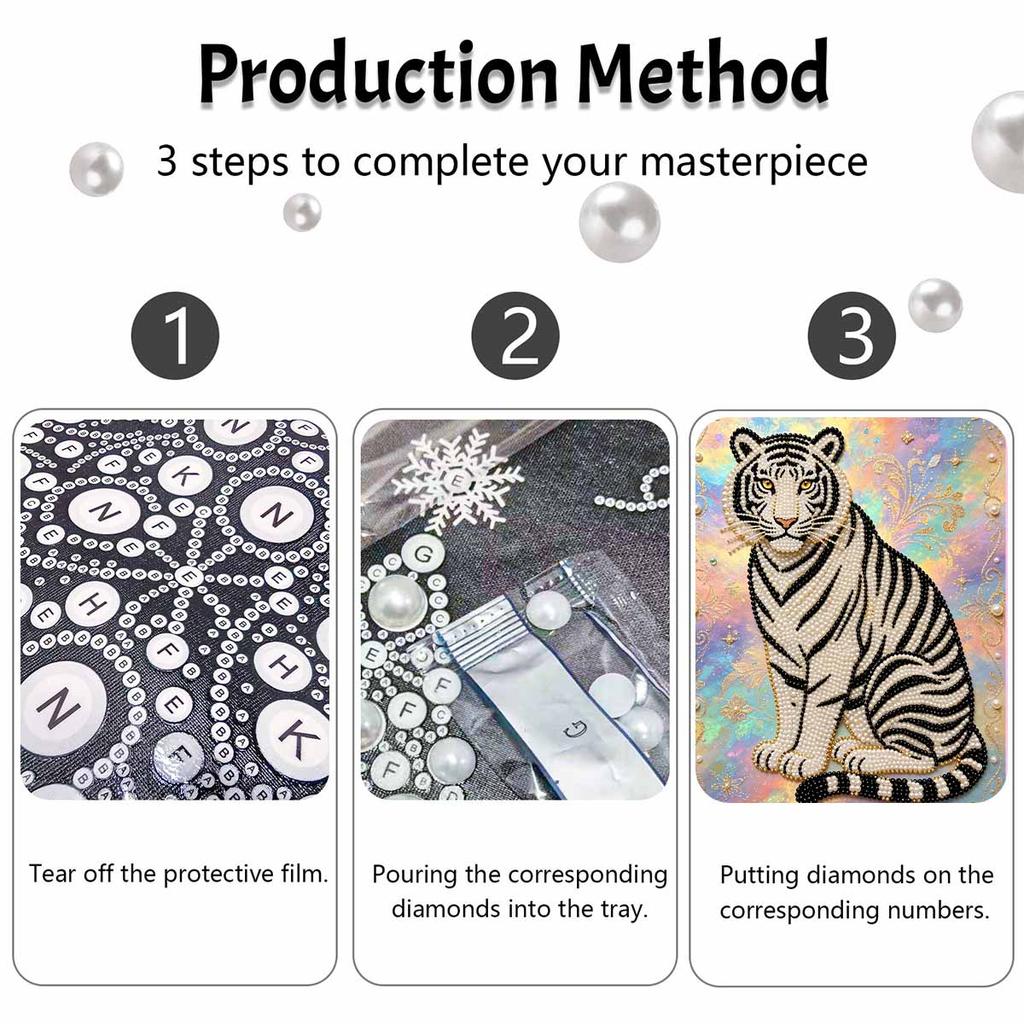Shiny Pearl Elegant White Tiger DIY Painting Creative Bead Art Craft Household Wall Decoration Nice Present For Art Hobbyists Home Ornament Decor