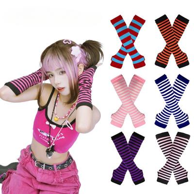 Fashion Women Girls Striped Elbow Gloves Warmer Knitted Long Fingerless Gloves Christmas Emo Gloves Mittens Arm Warmer
