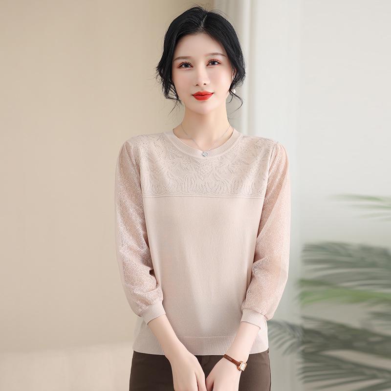

Spring 2026 Seven-Sleeve Knit Top for Women 50+, Stylish and Lightweight L (recommended 105-120 jin) бежевый