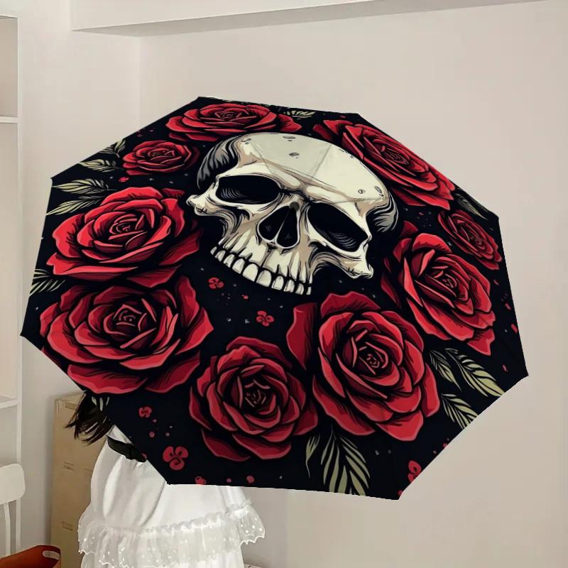 1pc Skull Roses Dark Artwork Umbrella with Plastic Handle,Suitable for All Seasons Home Travel Outdoor UmbrellaDD1663