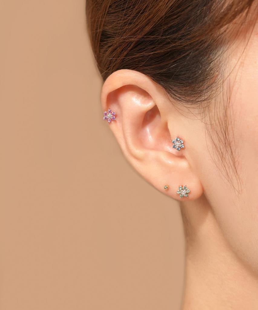 Minimalpiercing 14K Moissanite Diamond Color Lovely Flower Piercing Earrings