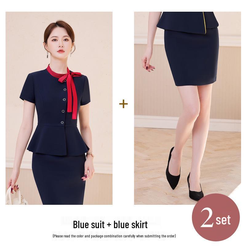 Women's Summer Professional Pant Suit Set - Short Sleeve Work Uniform for Receptionists and Beauticians